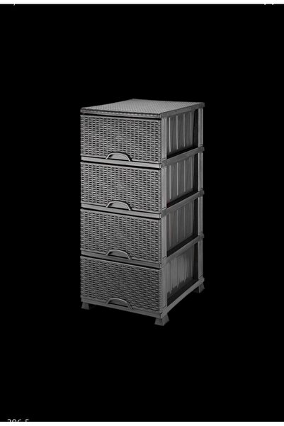 LeesHome Büyük Boy Elif Gri Hasır Kapaklı 4 Plastik 4 Çekmeceli Komidin Sebze...