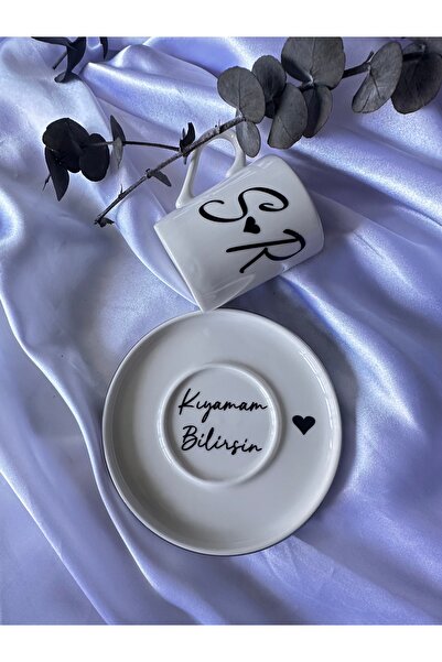 Defne Hediyelik Gümüş fincan,siyah baskılı,damat fincanı