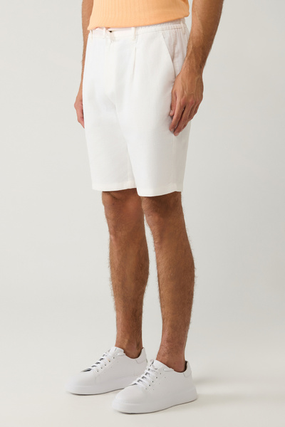 Avva Erkek Kırık Beyaz Beli Lastikli Keten Karışımlı Relaxed Fit Şort B003731