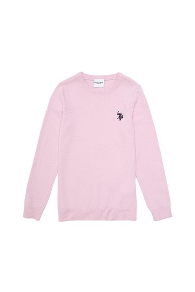 U.S. Polo Assn. سترة أساسية برقبة دائرية باللون الوردي للفتيات 50293586 -vr041