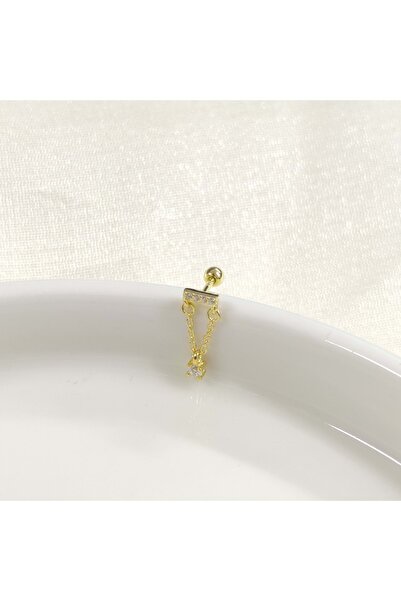 Güler Yüzlü Silver SALLANTILI ZİNCİRLİ TEK TAŞ GÜMÜŞ TRAGUS PIERCING - ALTIN ...