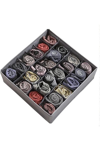 fulina Socks Storage Boxes, 24 Cell Collapsible Divider  for Clothes, Socks, Lingerie, Underwear, Ties