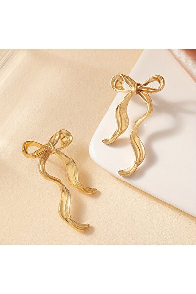 AURRARİ Gold Kaplama Dalgalı Fiyonk Küpe