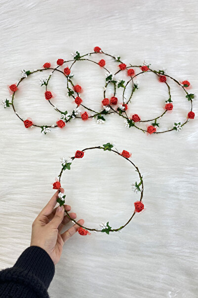 ZEYMERADE تاج وصيفة العروس بتلات الورد الأحمر، حناء الزفاف، ليلة الزفاف، العروس، حفلة البكالوريوس، الختان