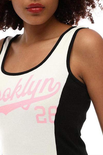 TF The Fancy For You Fancy Women's Thick Strap Brooklyn Printed Garni Detailed Corduroy Tank Top