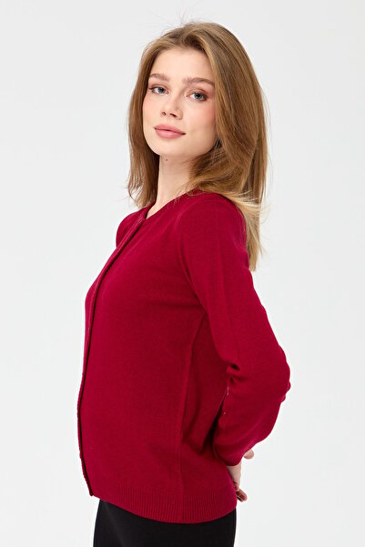 Desen Triko Women's Crew Neck Knitwear Wool Cardigan