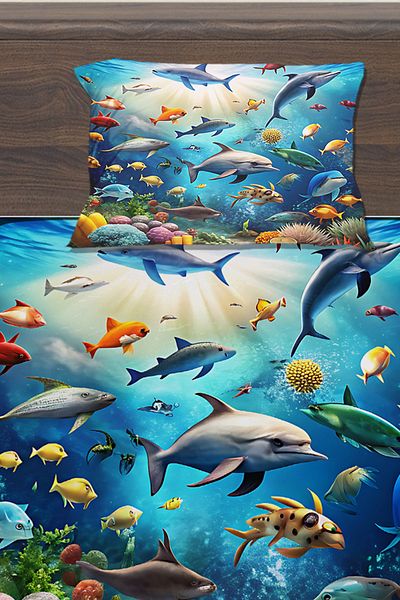 Else Dekor Υποβρύχιο Sea World Fish Παιδικό Σετ σεντόνια μονό με επένδυση 100x200cm