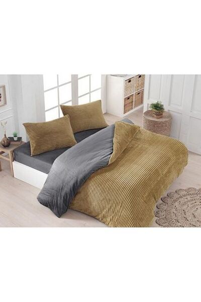 Merinos Eternity Corded Plush Double Duvet Cover Set-Mustard