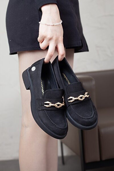 Mammamia حذاء نسائي من الجلد الطبيعي للاستخدام اليومي من جلد نوبوك مع سلسلة إ...