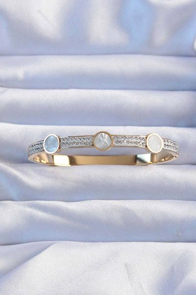 Skygo Gold Colored 316L Zircon Stone Pearlescent Handcuffs - Tj-Bb6376