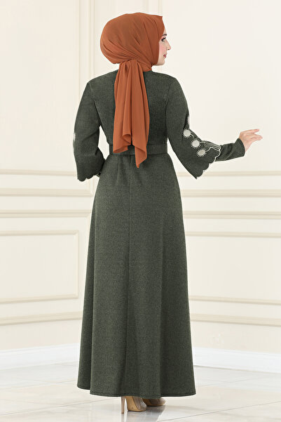 ModaMerve Khaki Belted Dress - Msl1610