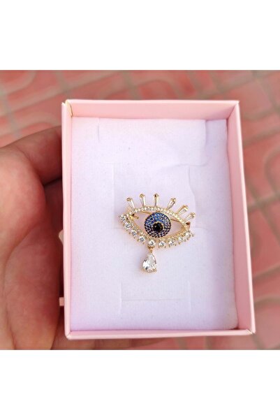 Güler Yüzlü Silver TAŞLI GÖZ BROŞ 2,5 CM - ALTIN SARI