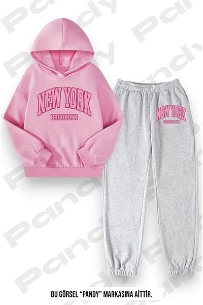 pandy Σετ φόρμας με στάμπα New York Unisex με κουκούλα καγκουρό με τσέπη