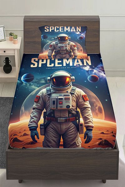 Else Dekor Set de cearșafuri elastice căptușite pentru copii cu model astronaut Space Planet 100x200cm