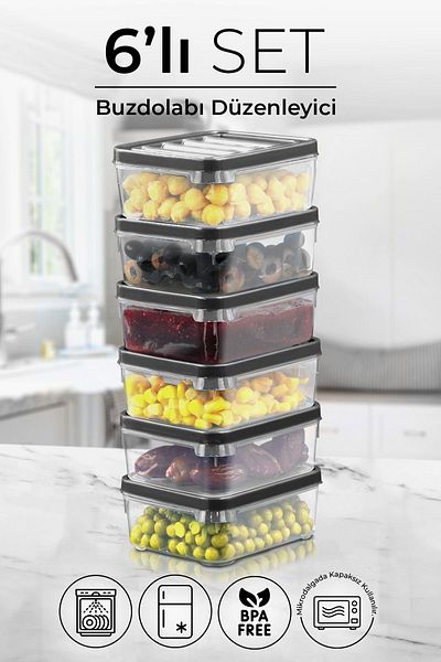 Kitchen Life 6 Pieces 250 ml Refrigerator and Microwave Storage Container - Refrigerator Organizer Storage Box