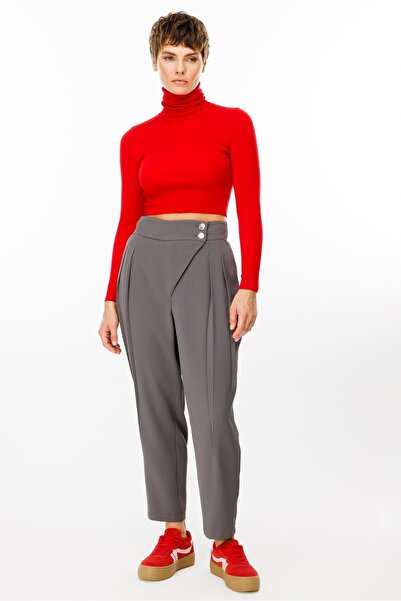 Moda İlgi Modailgi  Çift Pile Detaylı Asimetrik Kapamalı Yüksek Bel Pantolon ...