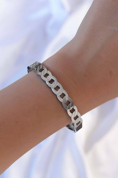 Skygo 316L Silver Handcuffs with Zircon Stone Detail - Tj-Bb6389