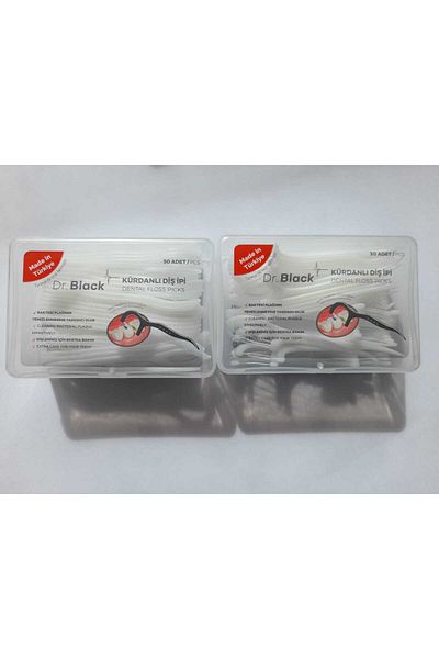 DR.BLACK White Toothpick Dental Floss - 50X2 100 Pieces