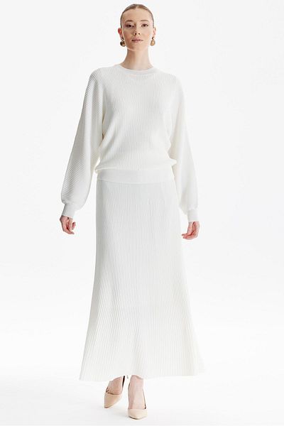 Tığ Triko Ecru Rayon Suit - Bat Sleeves and Skirt