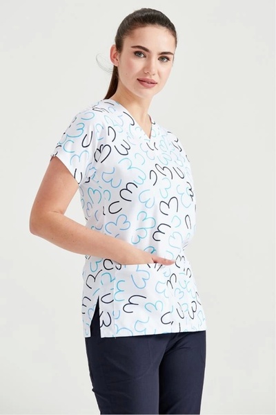 Moodamedikal Büyük Kalp Desenli Tek Üst Terikoton İnce Kumaş Forma