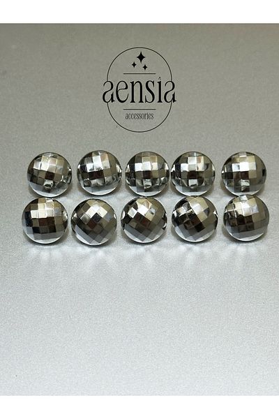 aensia Polyester Silver Disco Ball Button - 1.14 cm Blouse Shirt Button - Pack of 10
