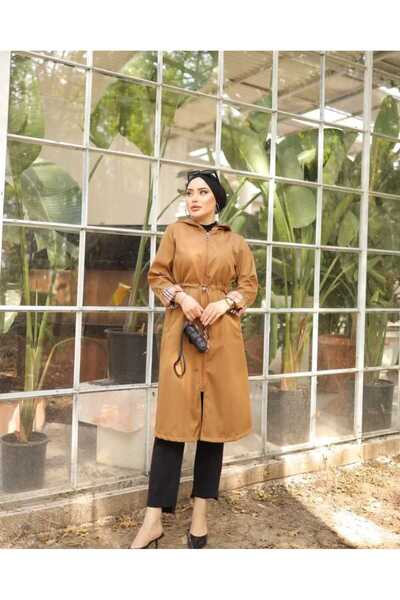 SHİROSA Kadın Trençkot Kapüşonlu Kol Katlamalı Desenli