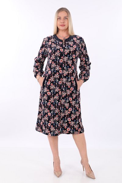 STELLETO Patterned Sleeves Jewelled Collarless Velvet Winter Zipper Dress
