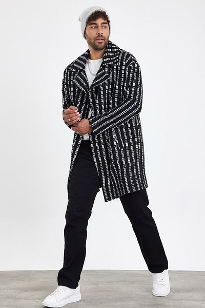 MADZEYMODA New Season Ανδρικό μαύρο πλεκτό κασμιρένιο παλτό Mz56119