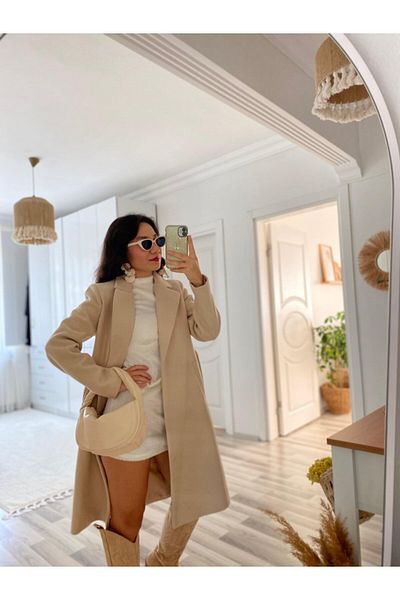 Moka Shopin Rochie mini-lungime de pluș cu mânecă lungă pentru femei MokaShopin