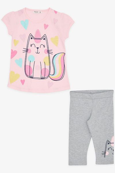 Breeze Girl's Tights Set, Glitter, Kitten Printed, 1.5-5 Years, Powder