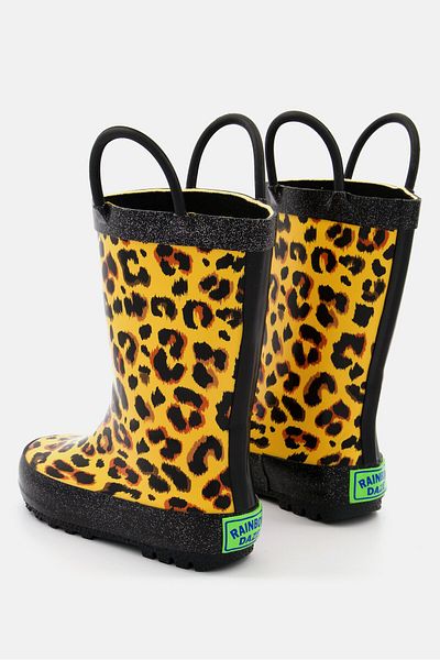 Rainbow Daze Kids Girl Leopard Printed Rain Boot, Brown Combo
