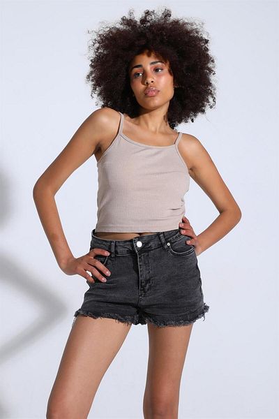 TF The Fancy For You Fancy Women's High Waist Ripped Detail Basic Mini Denim Shorts