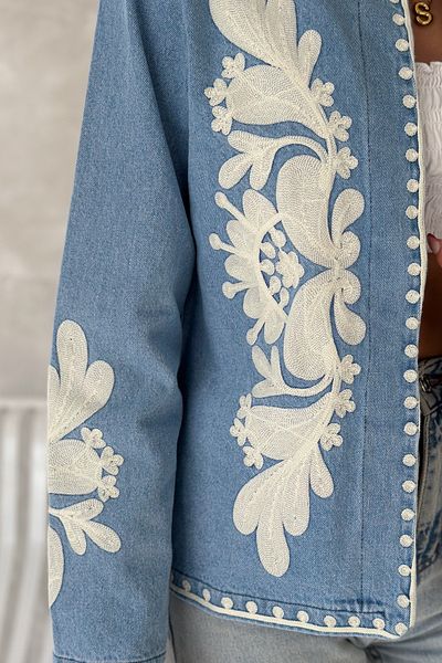 FEMELLE Jachetă de blugi de damă, albastră, vintage, brodata