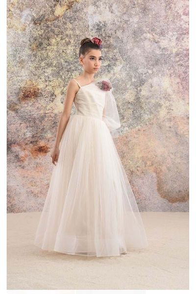 Porça White Girl's Evening Dress - Hooded, ECRU Color