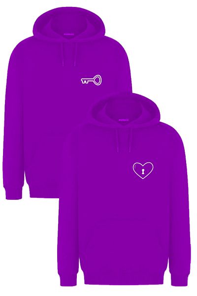 Merkür Store Women's Men's Hooded Ribbon Kangaroo Pocket Sweatshirt Lover Combination