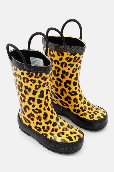 Rainbow Daze Kids Girl Leopard Printed Rain Boot, Brown Combo