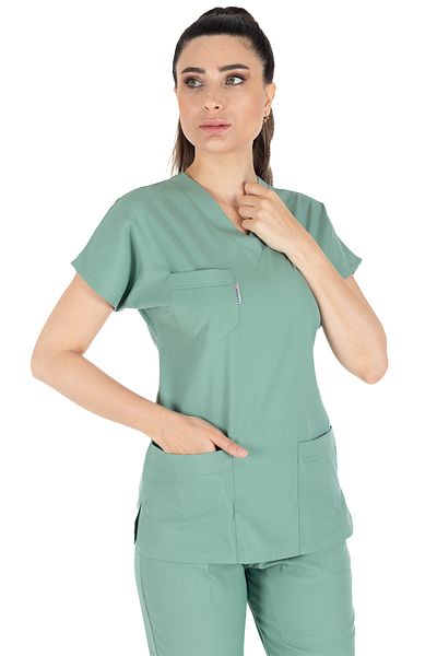Alsancak Üniforma Green Lycra Thin Fabric Scrubs Doctor Nurse Jersey Bat Sleeve Surgical Suit