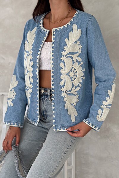 FEMELLE Жіноча синя вінтажна джинсова куртка з вишивкою