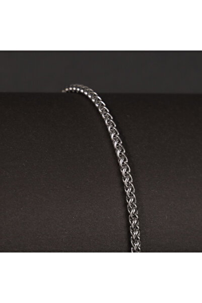 FOURSOLOS Steel Men's Bracelet, Silver Color, Fine Knit Chain, No:25