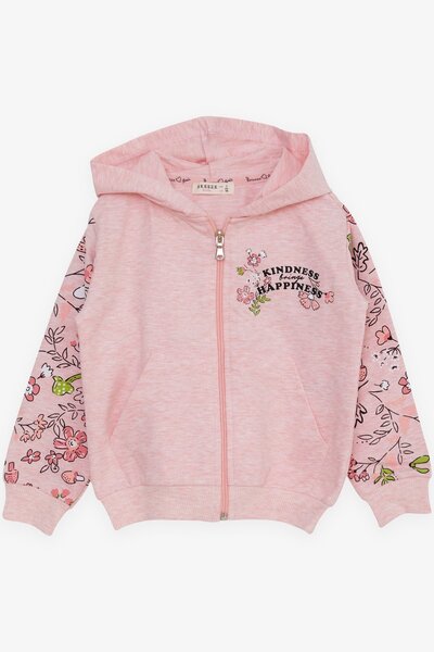 Breeze Girl's Cardigan Floral Printed Age 1-4, Salmon Melange