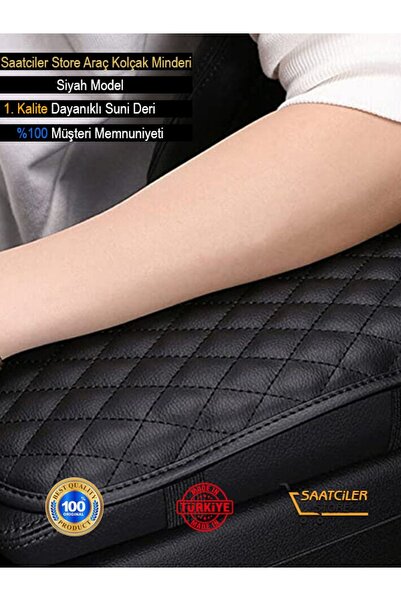 TEKNOCLUB Fiat Egea Sedan 2015 Ve Sonrası Deri Oto Kolçak Kılıfı Örtüsü Capitone Süngerli Siyah Nakışlı