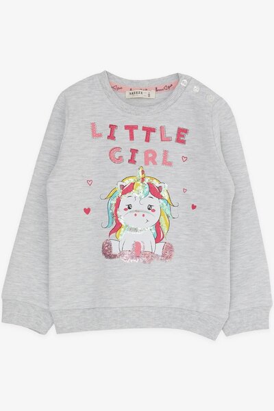 Breeze Unicorn Printed Tracksuit Set for Girls - 1-4 Years, Light Gray Melange