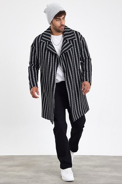 MADZEYMODA New Season Ανδρικό μαύρο πλεκτό κασμιρένιο παλτό Mz56119