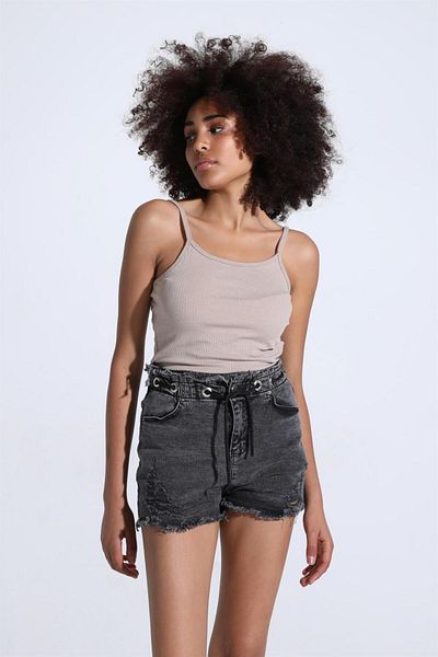 TF The Fancy For You Fancy Women's High Waist Ripped Detailed Mini Jeans Shorts with Waistband