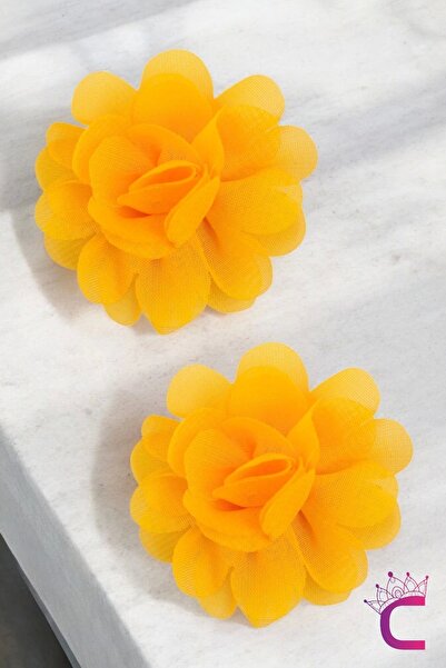 Cinderella 2'li Chiffon Flower Kız Çocuk Toka Seti Gold - Çiçekli Bebek Çocuk...