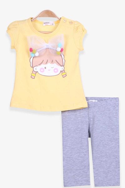 Breeze Girl's Capri Tights Set with Bow and Pompom, Age 1-4, Yellow