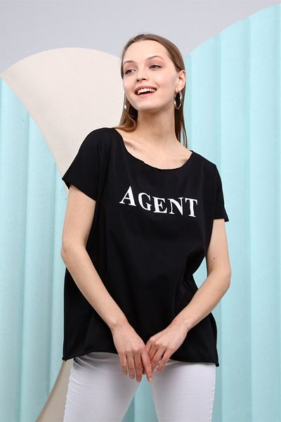 TF The Fancy For You Fancy Women's Wide Collar Printed Basic T-Shirt