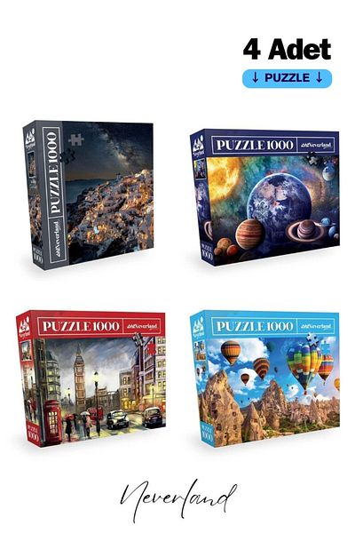 Neverland 4 Pieces 1000 Piece Puzzle - Santorini / Planets / London / Cappadocia Design