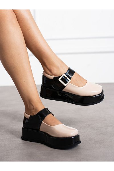Alemdar Shoes Кремаво-черни дамски мокасини с катарама