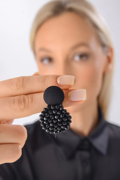 MRK Siyah Kristalli Düğme Küpe